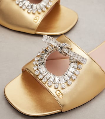 Adamantine embellished leather slides | Valentino Garavani