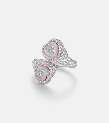 Bague Gemini Heart en or blanc 18 ct, émail et diamants | Kamyen