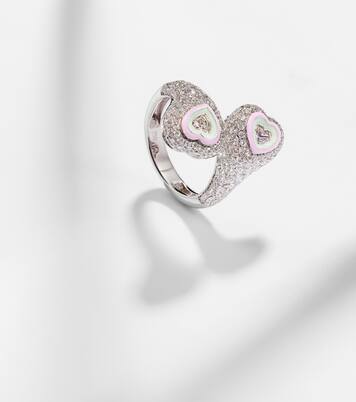 Bague Gemini Heart en or blanc 18 ct, émail et diamants | Kamyen