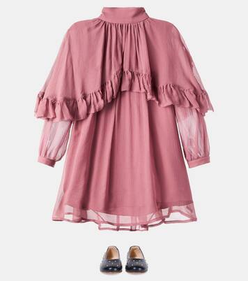 荷叶边披肩式真丝连衣裙 | Chloé Kids