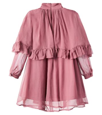 荷叶边披肩式真丝连衣裙 | Chloé Kids