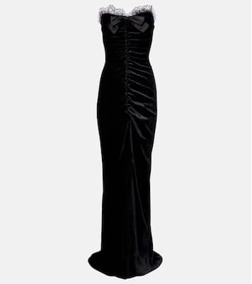 Bow-detail ruched silk-trimmed velvet gown | Alessandra Rich