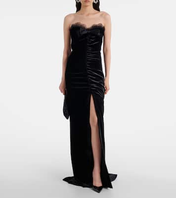 Bow-detail ruched silk-trimmed velvet gown | Alessandra Rich
