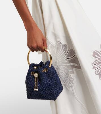 Bon Bon Small raffia-effect bucket bag | Jimmy Choo