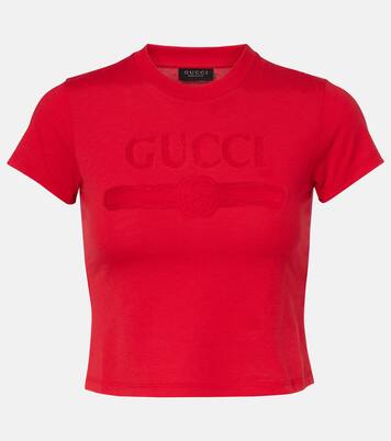 T-shirt cropped in misto cotone con logo | Gucci
