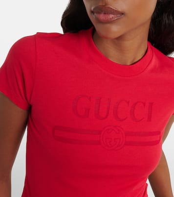 T-shirt cropped in misto cotone con logo | Gucci