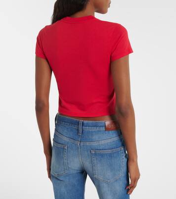 T-shirt cropped in misto cotone con logo | Gucci