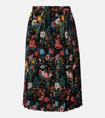 Pleated floral silk midi skirt | Gucci