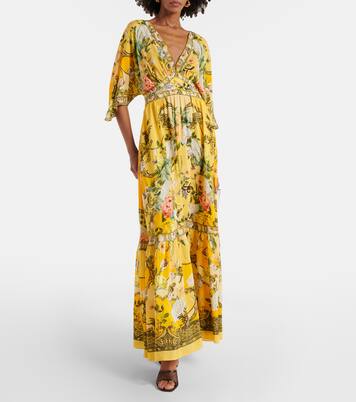 Robe longue Paths of Gold en soie | Camilla