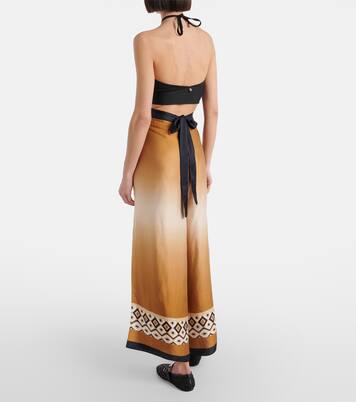 Pantalon ample raccourci imprimé en satin | Max Mara