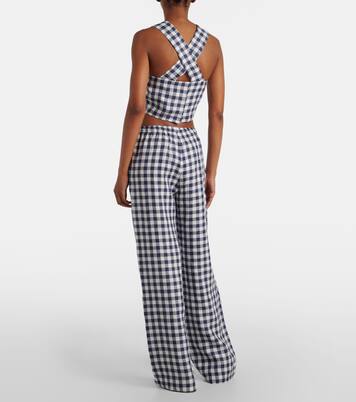 Top cropped Cozumel a quadretti in lino | Asceno