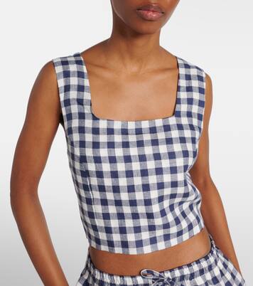 Top cropped Cozumel a quadretti in lino | Asceno