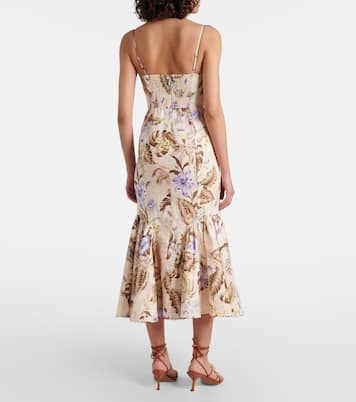 Coco bow-detail floral linen midi dress | Zimmermann
