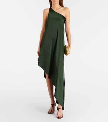 Asymmetric one-shoulder satin cocktail dress | Norma Kamali