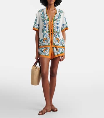 Flora Tile floral linen-blend shirt | Farm Rio