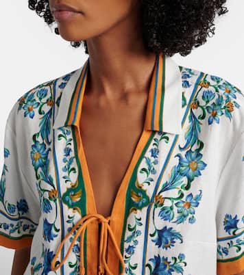 Flora Tile floral linen-blend shirt | Farm Rio