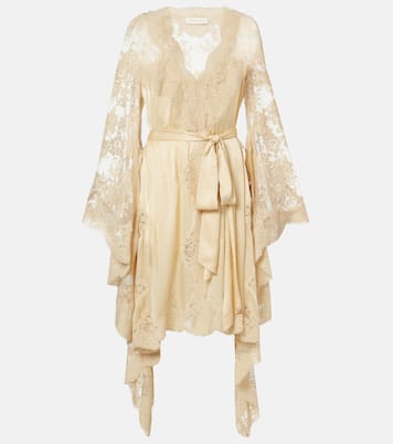 Como lace-trimmed draped silk midi dress | Zimmermann