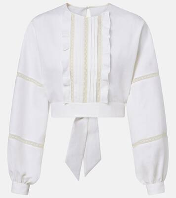 Lace-trimmed open-back linen blouse | Valentino