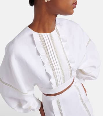 Lace-trimmed open-back linen blouse | Valentino