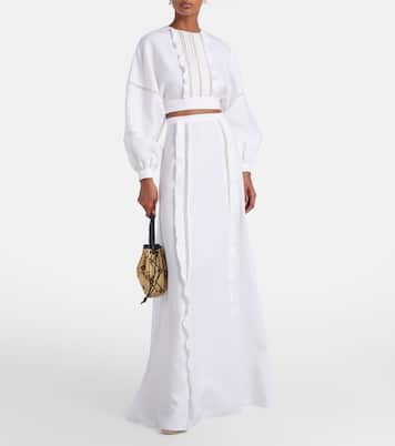 Lace-trimmed open-back linen blouse | Valentino