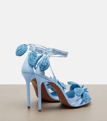 Calypso leather-trimmed raffia sandals | Aquazzura