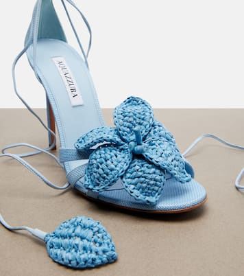 Calypso leather-trimmed raffia sandals | Aquazzura