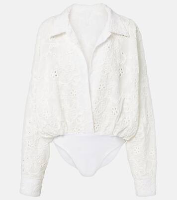 Oversized broderie anglaise cotton bodysuit | Norma Kamali