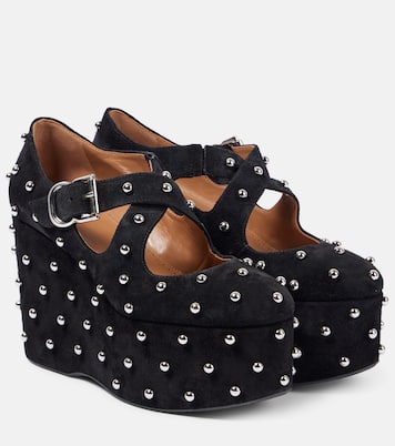 Crisscrossed studded suede ballet flats | Alaïa