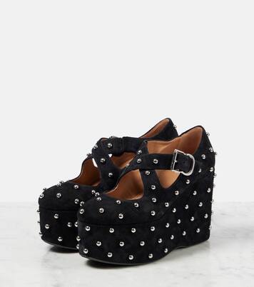 Crisscrossed studded suede ballet flats | Alaïa