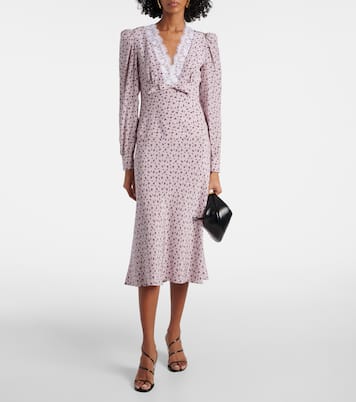 Bedrucktes Midikleid aus Seide mit Spitze | Alessandra Rich