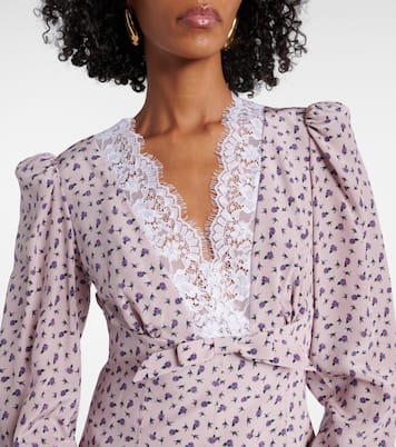 Bedrucktes Midikleid aus Seide mit Spitze | Alessandra Rich