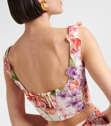 Top cropped Amanda in lino con applicazioni floreali | Agua by Agua Bendita