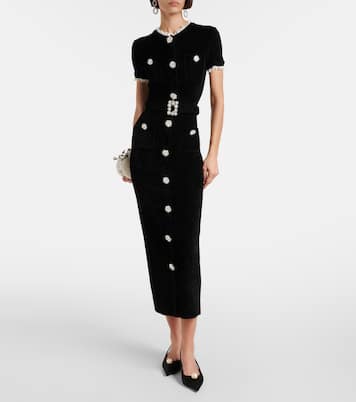 Midikleid aus Chenille mit Spitze und Kristallen | Self-Portrait