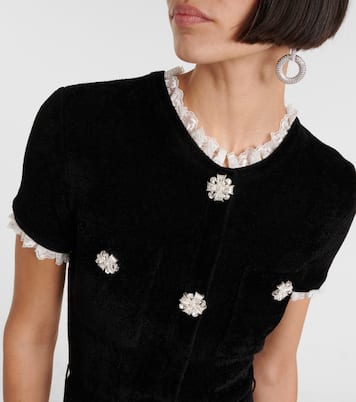 Midikleid aus Chenille mit Spitze und Kristallen | Self-Portrait