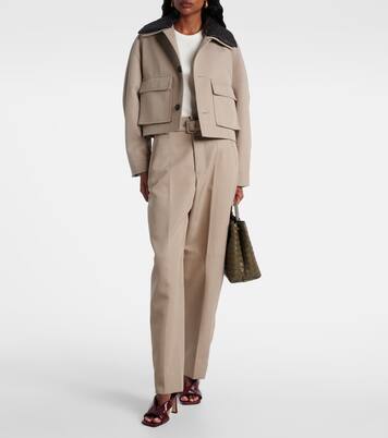 Cropped leather-trimmed wool jacket | Bottega Veneta