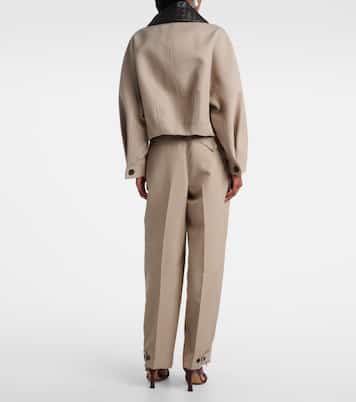 Cropped leather-trimmed wool jacket | Bottega Veneta