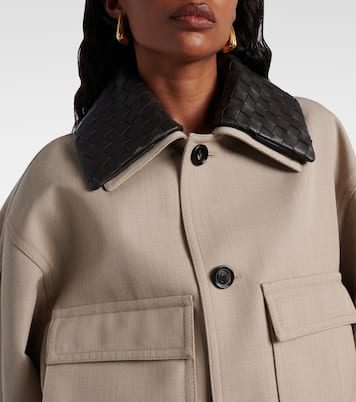Cropped leather-trimmed wool jacket | Bottega Veneta