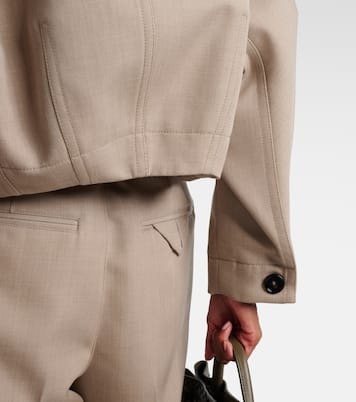 Cropped leather-trimmed wool jacket | Bottega Veneta