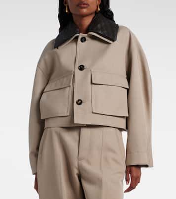 Cropped leather-trimmed wool jacket | Bottega Veneta