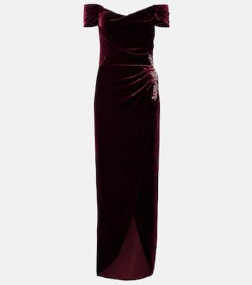 Embellished off-shoulder velvet gown | Costarellos