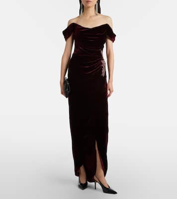 Embellished off-shoulder velvet gown | Costarellos