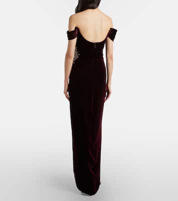 Embellished off-shoulder velvet gown | Costarellos
