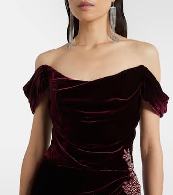 Embellished off-shoulder velvet gown | Costarellos