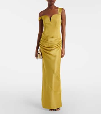 Draped one-shoulder satin crêpe gown | Alex Perry