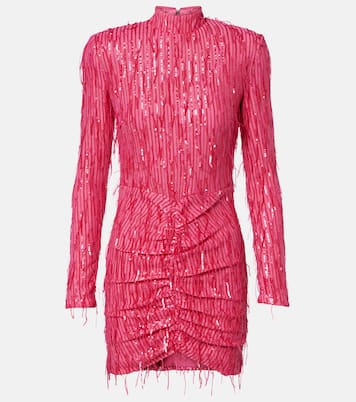Fringed ruched sequined mesh minidress | Rotate