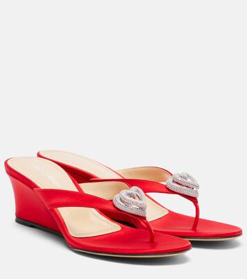 Double Heart satin wedge thong sandals | Mach & Mach