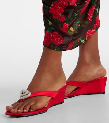 Double Heart satin wedge thong sandals | Mach & Mach