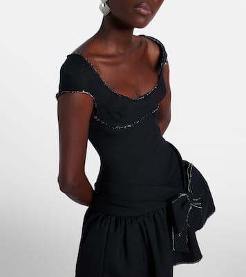 Bow-detail distressed tweed minidress | Shushu/Tong