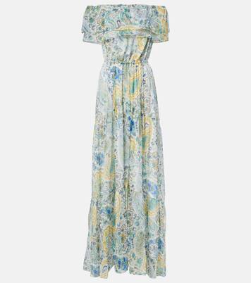 Abito lungo off-shoulder in seta con stampa | Etro