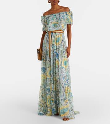 Abito lungo off-shoulder in seta con stampa | Etro